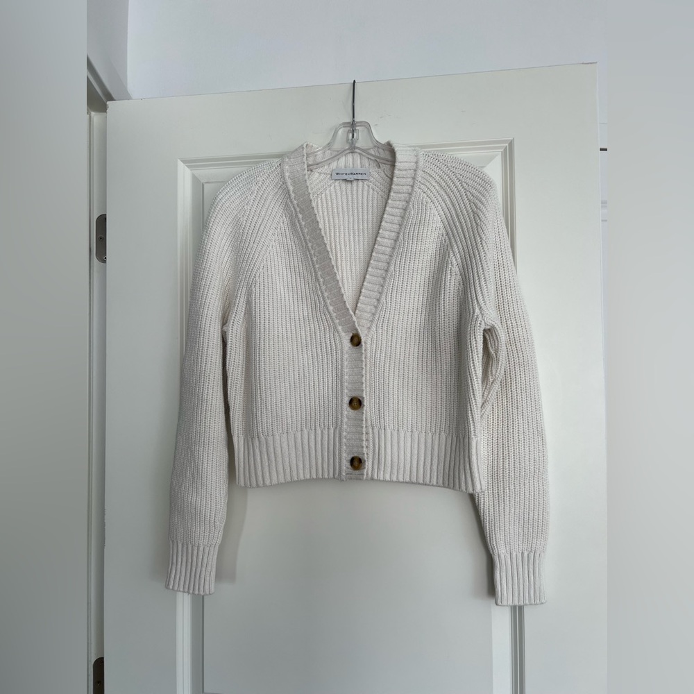 White + Warren Cream Button-Up Cardigan